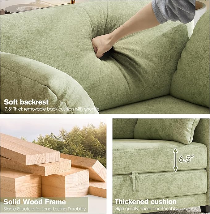 51 Loveseat Sleeper Sofa Bed Chenille Convertible Floor Sofa Bed for Small Spaces Folding Couch Bed with Deep Seat 2 Pillows &amp Solid Frame Pull Out Couch for Living Room Light Green