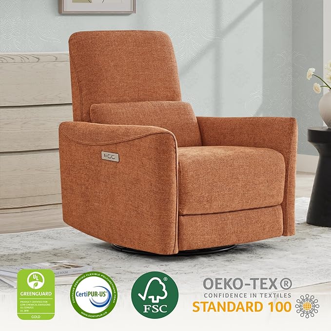 CHITA Power Recliner Chair Swivel Glider FSC Certified Fabric Living Room Nursery Reclining Sofa Chair with Lumbar SupportTerracotta