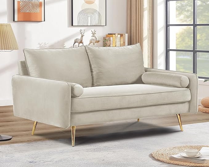 Kent Modern Loveseat European Style Velvet Living Room Furniture with Tapered Legs Vintage Flair and Sleek Design Ivory