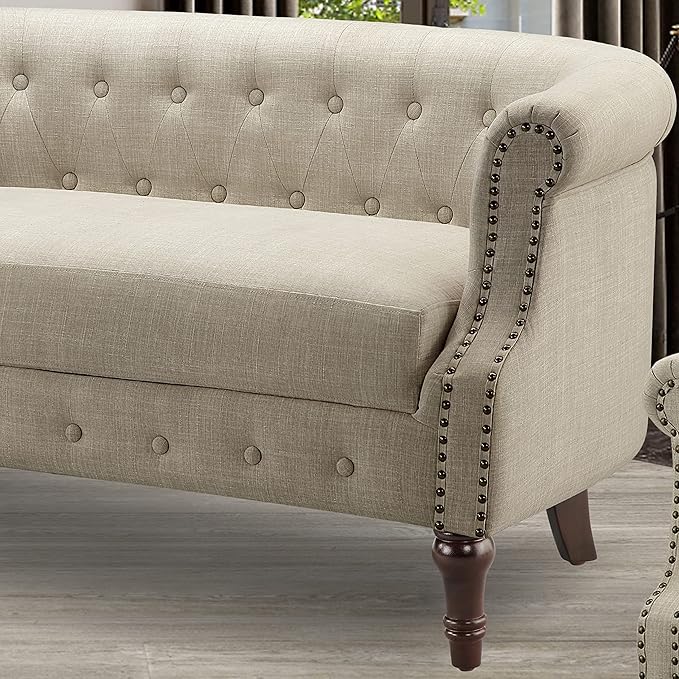 ROSEVERA Garner Chesterfield Settee Loveseat Brown