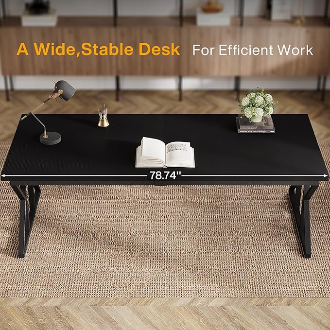 Tribesigns 78.74-Inch Large Executive Desk Industrial Home Office Computer Desk Simple Long Writing Study Table Business Furniture (Black)