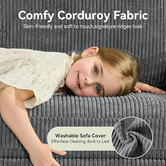 68 Loveseat Sofa Comfy Grey Corduroy Couches for Living Room Mid Century Modern Love Seat Sofa Tool-Free Setup Small Couches for Bedroom Office