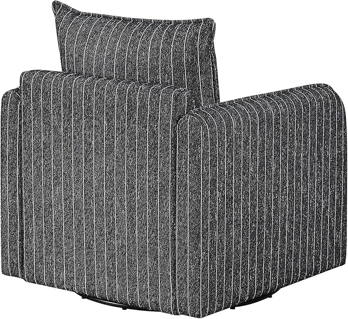 Lexicon Modern Pinstripe Swivel Accent Chair - 360 Degree Swivel Chair with Removable Back Cushion Cover Pillow Sturdy Round Metal Base for Living Room/Apartment/Nursery Black with White Stripe