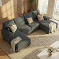 Homall Modular Sectional U Shaped Sofa Couches for Living Room Comfy Corduroy 4 Seat Sofa Set with Removable Pillows Lounge Chaise Upholstered Couch for Apartment (Corduroy Dark Grey)