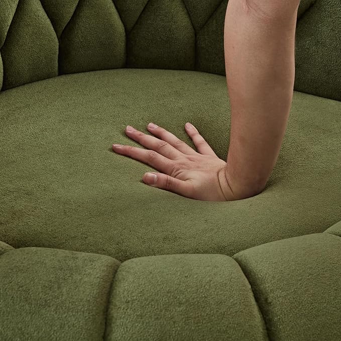 Merax 360 Swivel Accent Chair Sofa Modern Comfort Oversized Round Seat with Luxurious Chenille Fabric Channel Tufted Back Thick Cushion for Living Room Bedroom Green