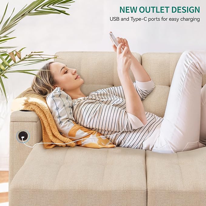 YITAHOME Sleeper Sofa L-Shaped Sofa Couch Bed with Storage Chaise &amp USB Reversible Sleeper with Pull Out Bed 4-Seat Fabric Convertible Sofa 2-in-1 Pull Out for Living Room Beige