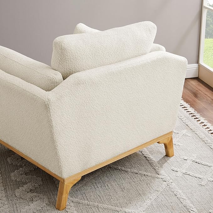 VANOMi Large-Sized Accent Chair Thick Cushion Bedroom Reading Chair Comfortable Living Room Single Sofa Boucle Milky White