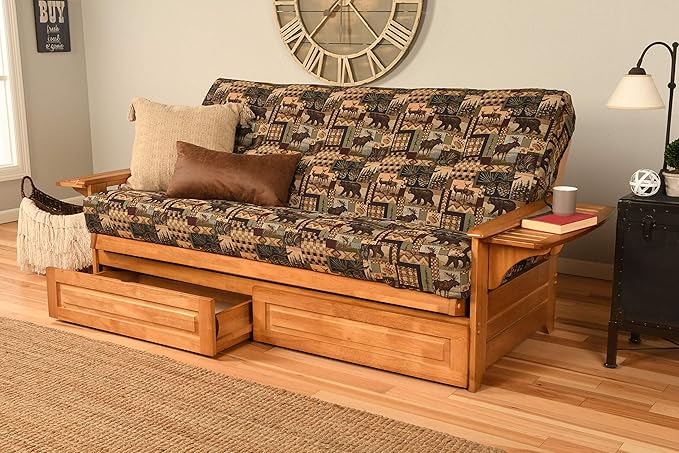 Kodiak Furniture Phoenix Full Size Futon in Butternut Finish with Storage Drawers Peter's Cabin