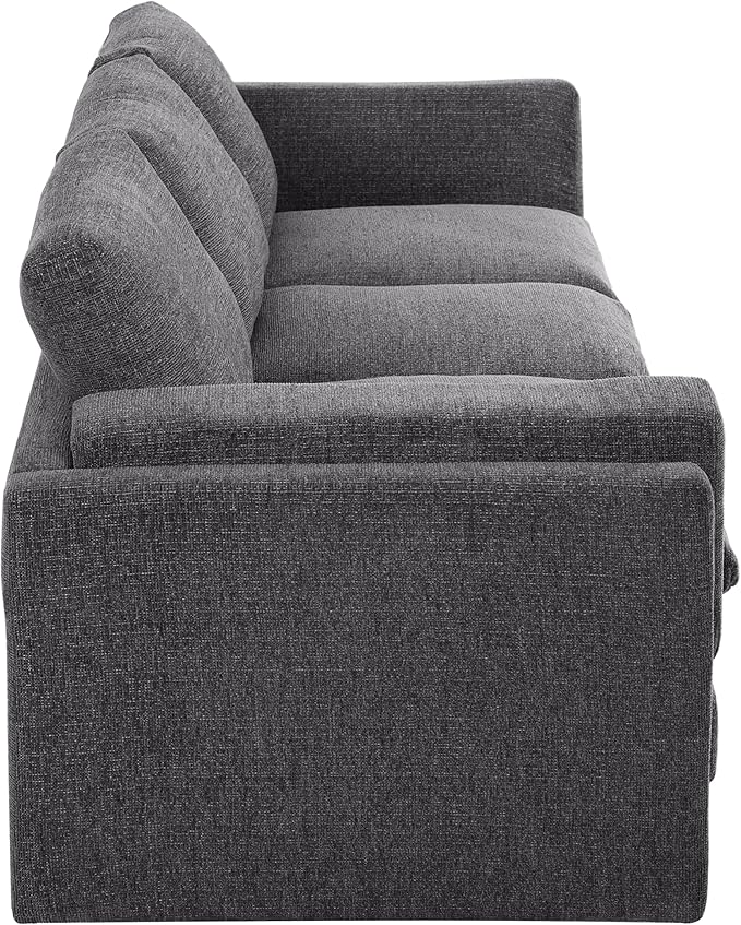 Christopher Knight Home Vincenzo 79.5 Sectional Sofa 3 Seater Couch Chenille Upholstered Sofa Chair Metal Legs Couch Dual-Layer Cushions Armchair Comfort Seating for Reading Living Room Gray