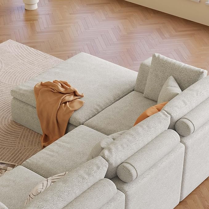 39.4 Oversized Ottoman Foot Rest for Sectional Couch Movable Cloud Rectangle Ottoman with Memory Foam and Soft Teddy Fleece Modular Pouf No Assembly Required Non-Slip Bottom (Beige)