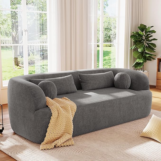 86 Curved Cloud Couch Curved SofaBoneless Couch Upholstered Sofa with Pillows No Assembly NeedChenille with High-Density Foam 3-Seater Luxury Modern Compressed SofaGray