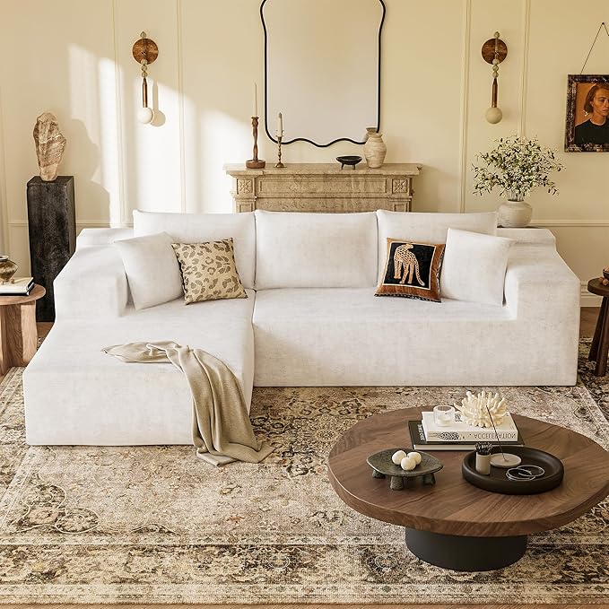 YESHOMY Boneless Couches for Living Room 108 Sectional Modular Sectional Sofa with Deep Seat Cloud Comfy Couch with L-Shape Chaise Easy Assembly (Chenille Pearl Cream)