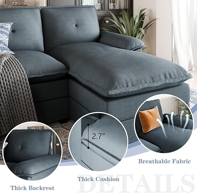 U Shaped Sectional Couches for Living Room110 Modern Big Sofa Couch with Double Chaise4 Seat Modular Sofa Couches with Thick Cushion &amp Soft BackrestBlue-Gray