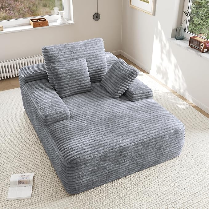 JACH 67 Oversized Boneless Sofa Bed Corduroy Sleeper Couch Lounge Chair Modern Comfy Deep Seat Lazy Sofas for Living Room Movie Room Game Room Small Space No Assembly (Light Grey)