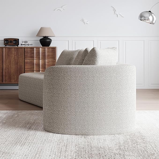 112-inch Curved Sofa Modular Sectional Modern Oversized Chenille Cloud Memory Foam Compression Boneless Sofa Couch with 4 Pillows for Living Room Bedroom Office Left Facing Chaise Beige