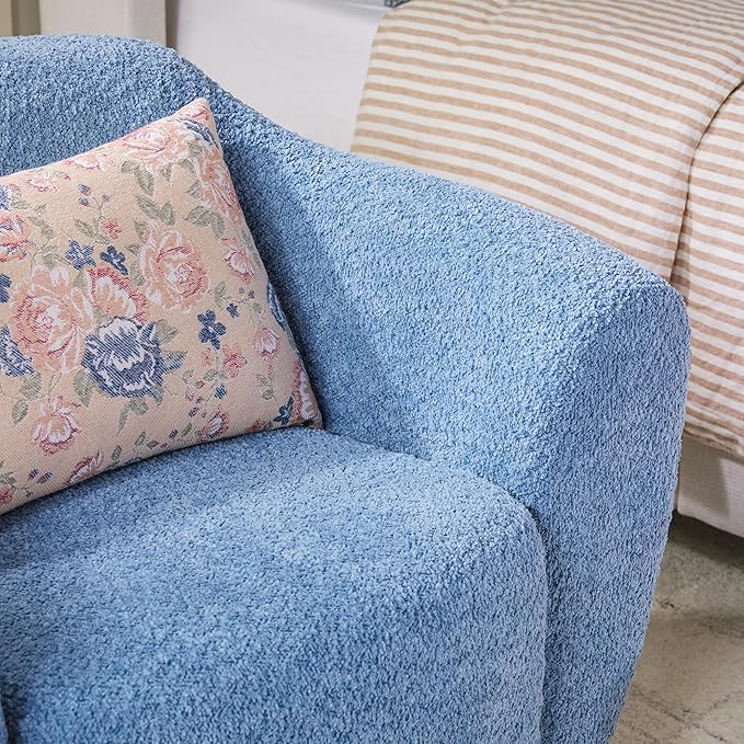 Walker Edison Linley Contemporary Bouclé Accent Chair and Small Storage Ottoman 2-Pack Soft Blue