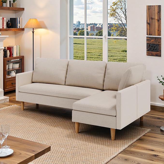 Gizoon 4-Seat Sectional Couch Convertible Sofa Bed 79.1'' L-Shape Sofa Bed with Comfortable Fabric Deeper Seat Comfy Seat Cushion for Living Room Apartments Office Beige
