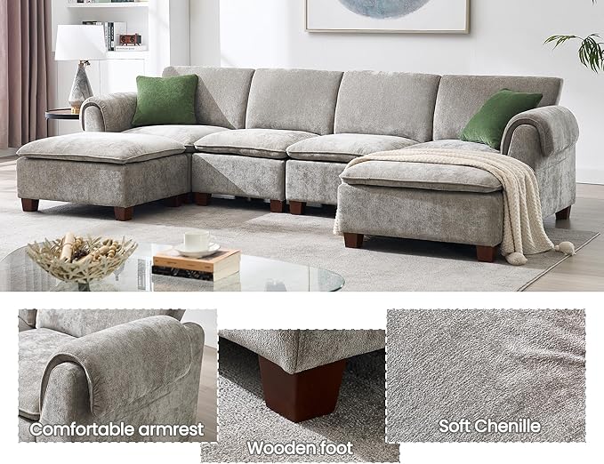 VESCASA 56.5 Inch Love Seat Sofa 2 Seater Modular Cloud Couch with Waterfall Armrest and Back Cushion for Living Room Apartment Lounge Grey Chenille