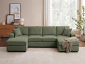 VANOMi 118'' U Shaped Sectional Sofa Couch Corduroy Fabric Modern Cozy Jumbo Size 4-Seater Living Room Couch Double Chaise Longue Olive
