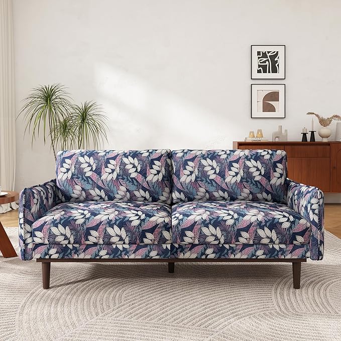 Christopher Knight Home Brena Modern Fabric Upholstered Loveseat Sofa Wooden 2 Seater Sofa Couch with Deep Seat Comfy Cloud Couch for Living Room Bedroom Home Office Blue+White