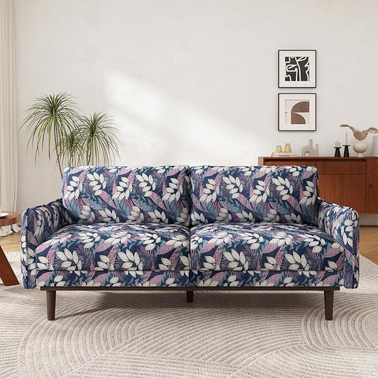 Christopher Knight Home Brena Modern Fabric Upholstered Loveseat Sofa Wooden 2 Seater Sofa Couch with Deep Seat Comfy Cloud Couch for Living Room Bedroom Home Office Blue+White