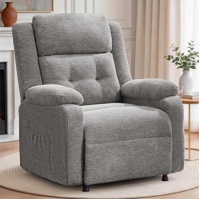 Power Recliner Chair Living Room Chairs for Adults Oversized Electric Recliner with Side Pockets Chenille Fabric Reclining Chair for Living Room Bedroom