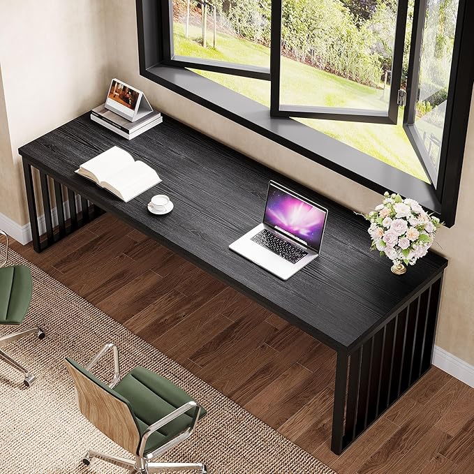 Tribesigns 78 Computer Desk Extra Long 2-Person Desk with Metal Legs Double Writing Table with Spacious Space Industrial Wooden Office Desk Large Study Desk Workstation for Home Office (Black)