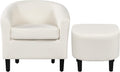 Topeakmart Sherpa Accent Chair with Ottoman Set Boucle Club Chair with Footrest Modern Cozy Recliner for Living Room/Bedroom Ivory