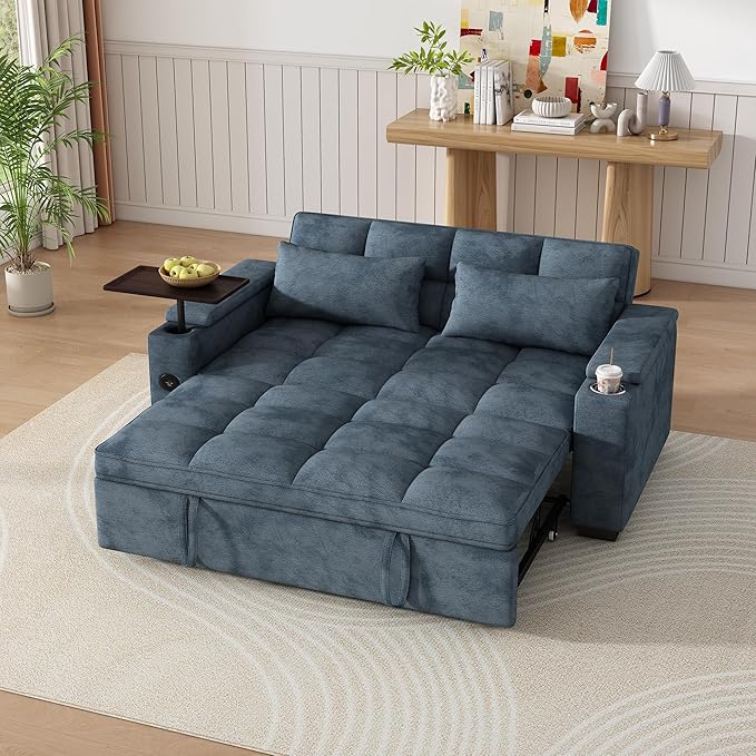 KEIKI 65 3-in-1 Convertible Sofa Bed Space-Saving Sleeper Couch with 90° Swivel Side Table USB &amp Type-C Charging Hidden Storage for Modern Home Office Living