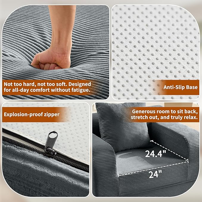 wanan 40 W Folding Sofa Bed 2-in-1 Convertible Bed Sofa to Boneless Sleeper Chair for Adult Comfy Armchair with Back Support Armrests and Pillow for Living Room Bedroom Single Dark Gray | Easy-