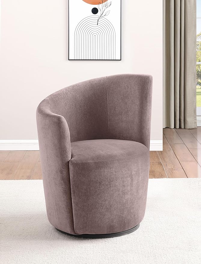 Coaster Home Furnishings - Nueva - Wood - Upholstered Swivel Accent Chair with Curved Backrest Cushioned Seat and Contemporary Style - Living Room - Blush - 907528
