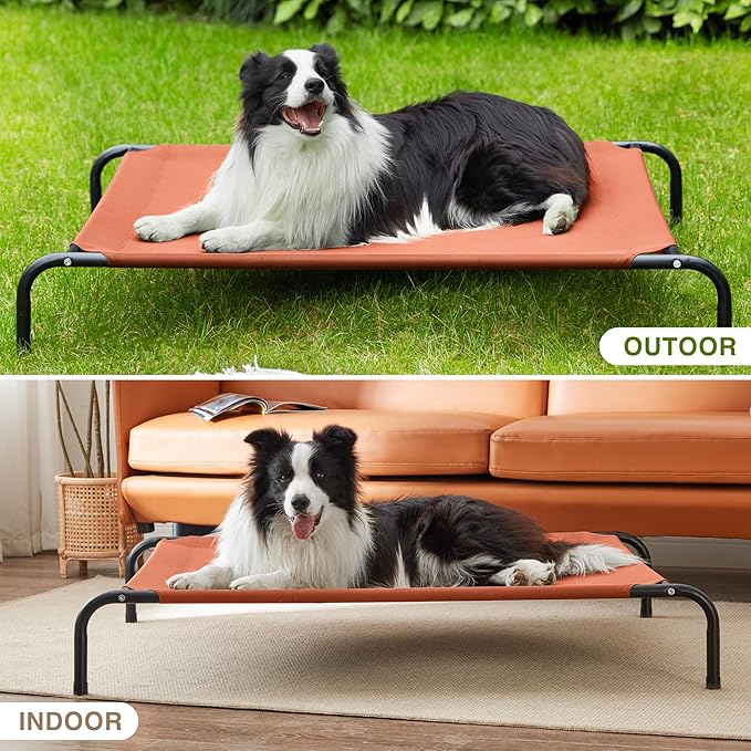 Love's cabin Elevated Cooling Dog Bed for Large Dogs Portable Indoor &amp Outdoor Raised Pet Dog Cat Cot Durable Summer Frame with Breathable Mesh Terracotta 48 inches