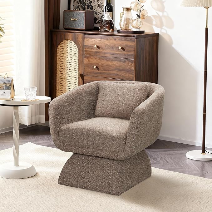 Modern 360° Swivel Accent Chair with Armrest &amp Curved Back Soft Cushioned Barrel Lounge Chair (Otter)