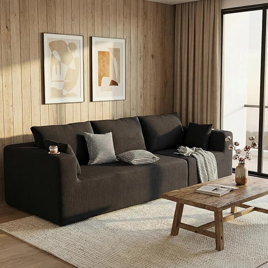 Furnimart 112 Oversized 3 Seater Sleeper Couch Sectional Sofa Bed Boneless Cloud Couches for Living Room Modern Deep Seat Modular Sofa No Assembly Corduroy Black