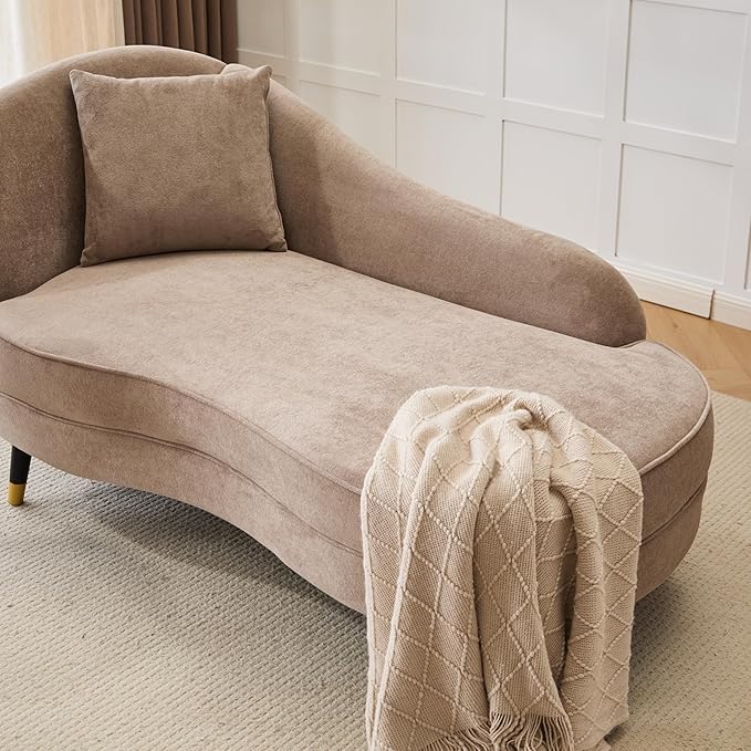 Christopher Knight Home Harlow Velvet Upholstered Chaise Lounge Chair Indoor Wooden Chaise Lounge Sofa with Accent Pillow Living Room Lounge Chair with Left Armrest Camel
