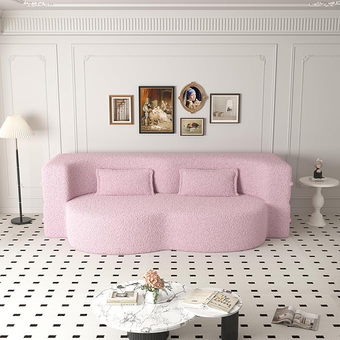 Foldable Sofa Bed2 in 1 Convertible Cloud Loveseat Sleeper Sofa BedTeddy Floor Sofa with 2 PillowsSofas &amp Couches for Living RoomGuest BedPlayroomno Assembly Required Cloud Couch (Pink)