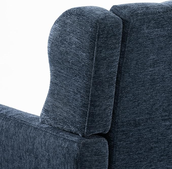 Modern Accent Chair Chenille Upholstered Arm Chair with Pillow Comfy Soft Padded Chair Fabric Single Sofa Chair Reading Accent Chair for Living Room Bedroom Dark Blue
