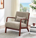 Wooden Accent Arm Chair Mid Century Armchair Comfy Modern Corduroy Accent Chair Boho Arm Chair with Pillow for Bedroom Lounge Living Room (Camel)