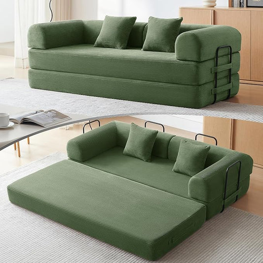 Convertible Floor Sofa Bed with Fixed-Shape Frame King Size Floor Sleeper 5-in-1 DIY Combination Modular Sofa Modular Chenille Folding Mattress Couch for Living Room Bedroom Playroom (Green)