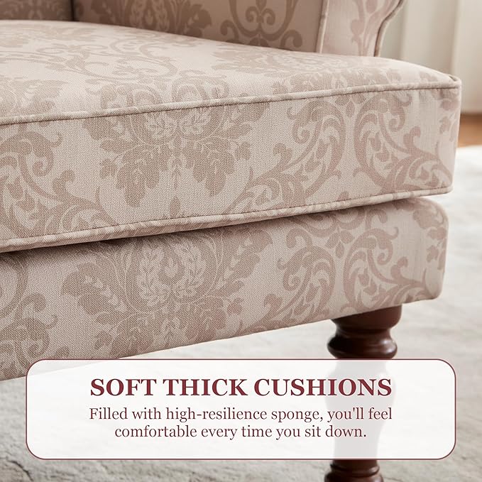 HUIMO Printed Wingback Accent Chair Linen Upholstered High Back Armchair Comfy Reading Chair for Living Room Bedroom Study 300lbs Weight Capacity (1 Brown Floral)