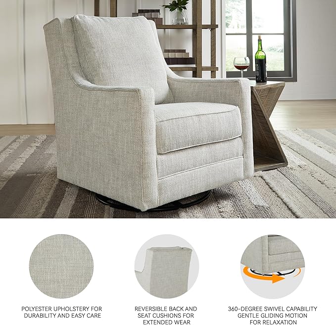 Signature Design by Ashley Kambria Casual Upholstered Swivel Glider Accent Chair Gray