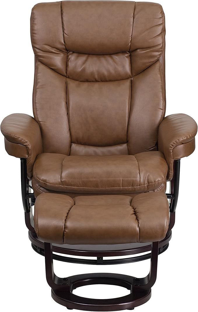 Flash Furniture Allie LeatherSoft Upholstered Recliner with Footrest Arms and Headrest Padded Swivel Recliner Chair and Ottoman Set Palimino