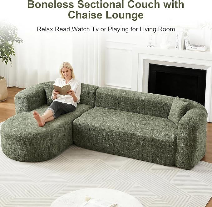 109.4 Sectional Couch with L-Shaped Chaise Boneless Modular Sectional Sofa Soft Chenille Sofa with Deep Seat for Living Room No Assembly(Left-Facing Chaise Green) | Breaathable Material