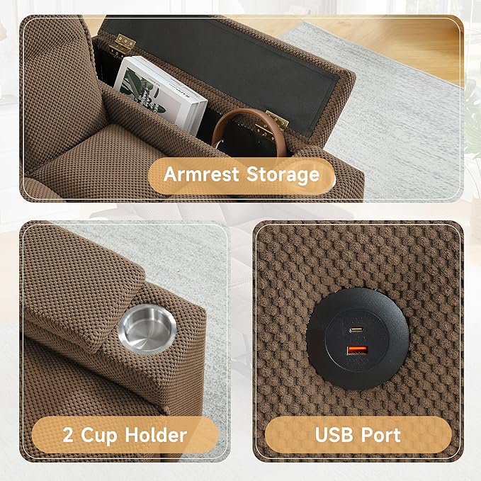 Large Size Convertible Sleeper Chair Futon Sofa Bed Comfortable Thick Cushion Single Sleeper Sofa Handheld Storage and Adjustable Backrest | Reading Chair with Rotating Small Table (Coffee)
