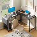 Alpen Gaming Desk Home Office L Shaped Desk Small Computer Corner PC Table with Side Bag and Reversible Shelf Sturdy Writing Workstation for Bedroom Living Room Grey