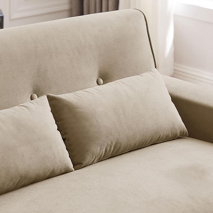 48.8 Small Loveseat Sofa Mid Century Modern Love Seat Couch with Back Cushions and Plastic Legs 2 Seater Couches for Living Room Bedroom Small Spaces Beige