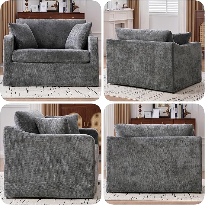 44 Modern Oversized Accent ChairsReading Chair for Bedroom BigChenille Grey Upholstered ArmchairOversized Chair for Living Room Comfy