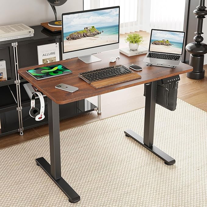40 Inch Electric Standing Desk for Home Office White Computer Desk Adjustable Height &amp Sit Stand Desks Electric Wood Rising Desks with Memory Preset for WorkErgonomic Design (Brown 40 inch)