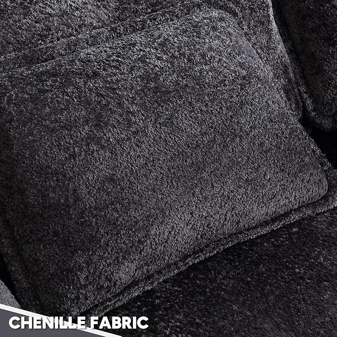 Modern 112 L Shaped Sectional Sofa Cloud CouchChenille Comfy Boucle Modular Sleeper Sofa Upholstery Sofa with Ottoman &amp Memory Foam for Living Room Black