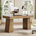 1Easylife 55 Inches Long Computer Desk Large Wooden Home Office Desk with Heavy Duty Pedestal Modern Simple Style Study Writing Table Oak